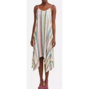 Time & Tru Striped Handkerchief Hem Dress White Multicolor Size M